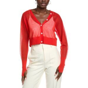Kenneth Cole Womens  Sheer Saddle Shoulder Crop Cardigan, Red